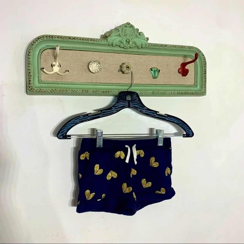 Oshkosh blue navy gold glitter heart casual cuffed cotton pull on shorts